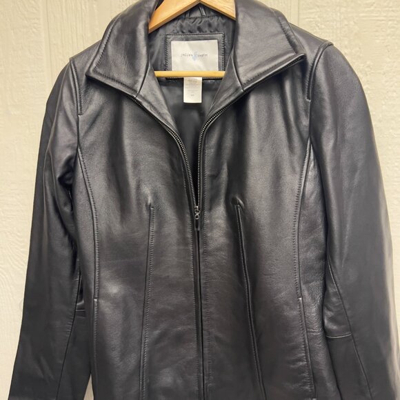 Vintage y2k Minimalist Leather Jacket Black Medium - Picture 2 of 9